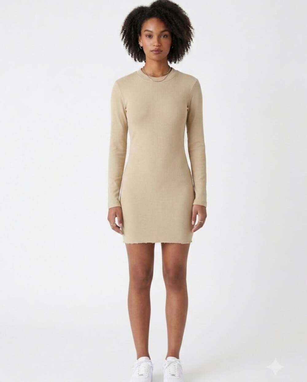 Kith Mulberry Long Sleeve Dress Birch Tan Ribbed Crewneck Mini Dress Small New